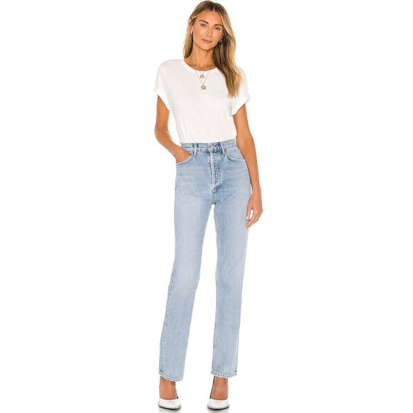 NWT AGOLDE Lana Mid Rise Vintage Straight Jeans Riptide Size 33 Light Blue Denim - Picture 11 of 16